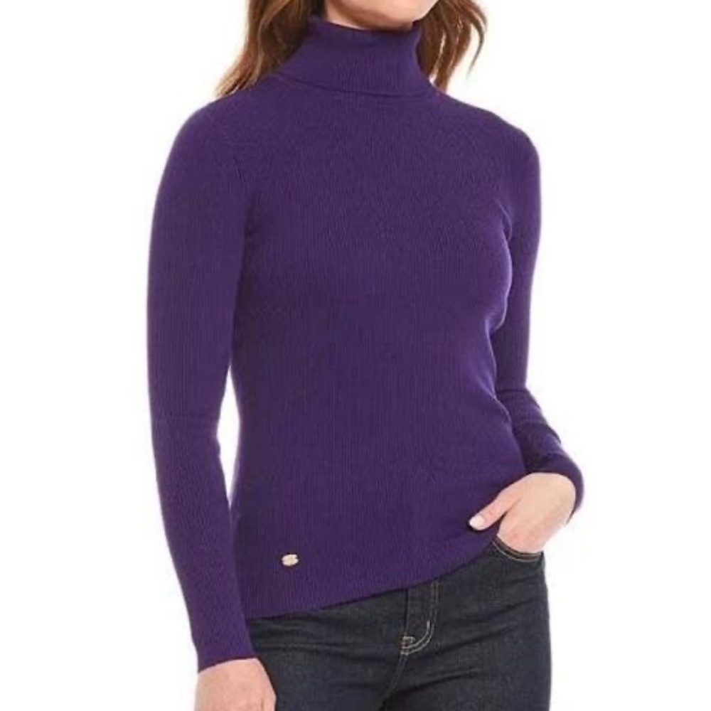 Lauren Ralph Lauren Purple cotton Ribbed knit Turtleneck Sweater size medium